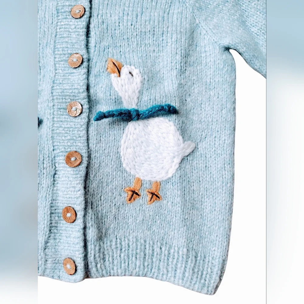 Boutique MumsHugsKnit Light Blue Handmade Cardigan with Goose Design - Picture 3 of 8